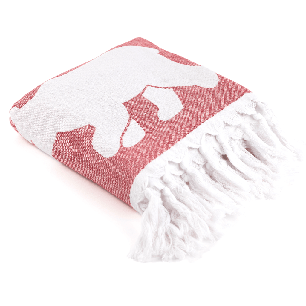 Everyday Luxury Turkish Body Towel in Red & White Canadian Bears