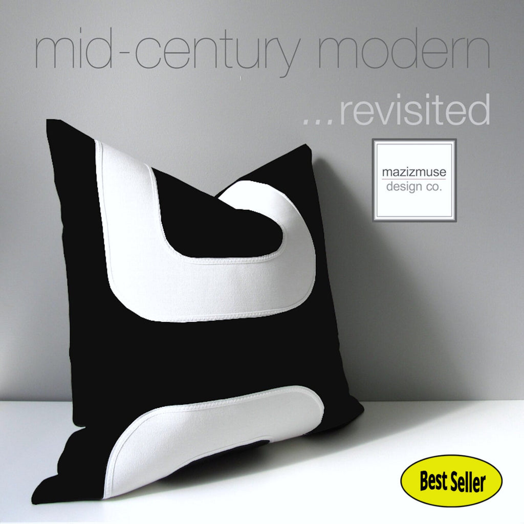 Housse de coussin d'extérieur Sunbrella noire et grise, style moderne du milieu du siècle