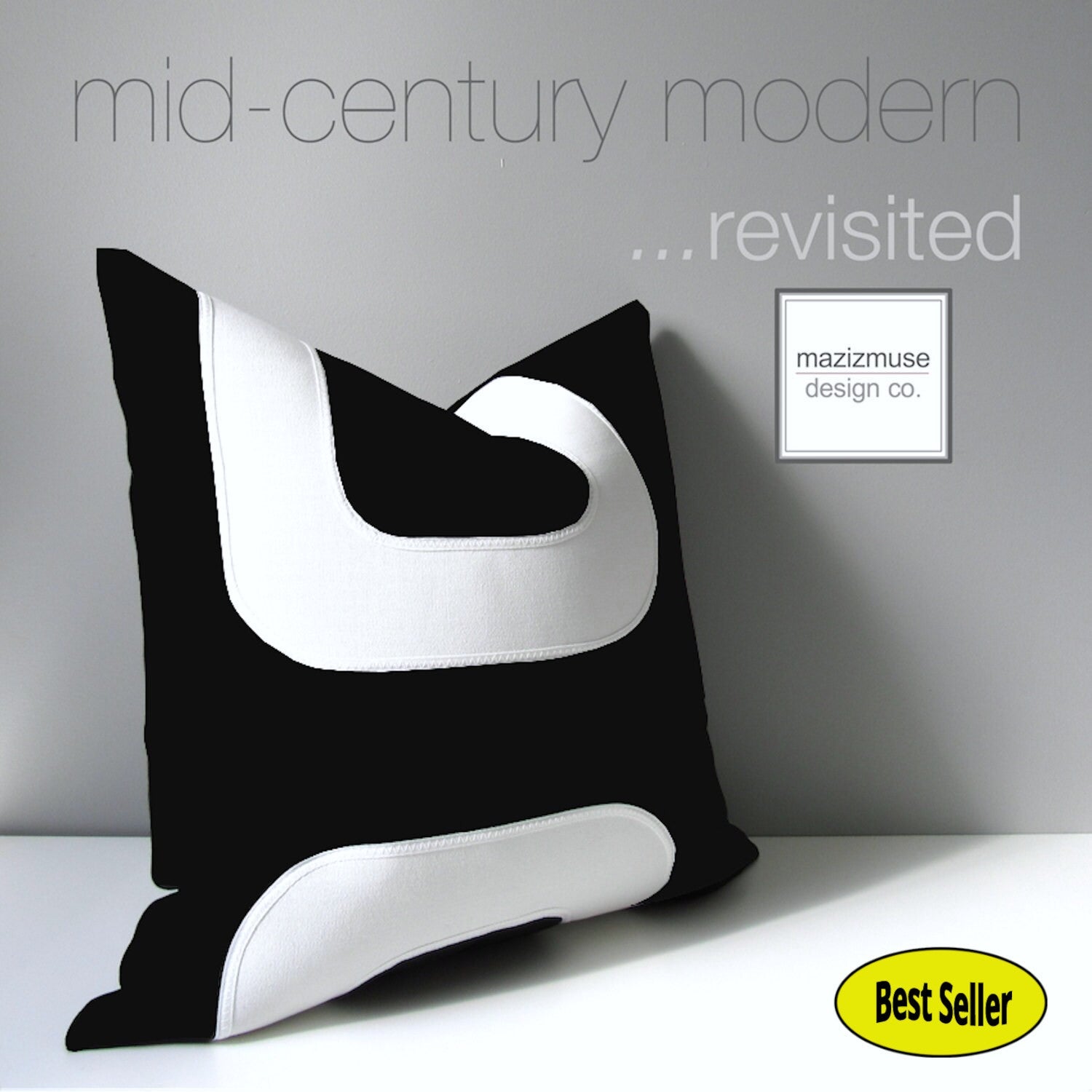 Housse de coussin d'extérieur Sunbrella noir et blanc, coussin moderne du milieu du siècle