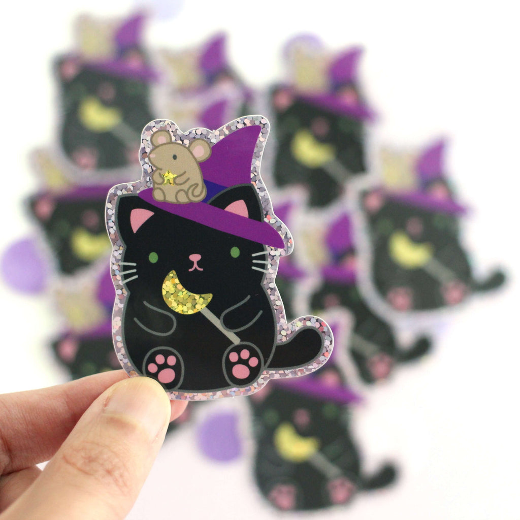 Halloween Black Cat Witch Sticker