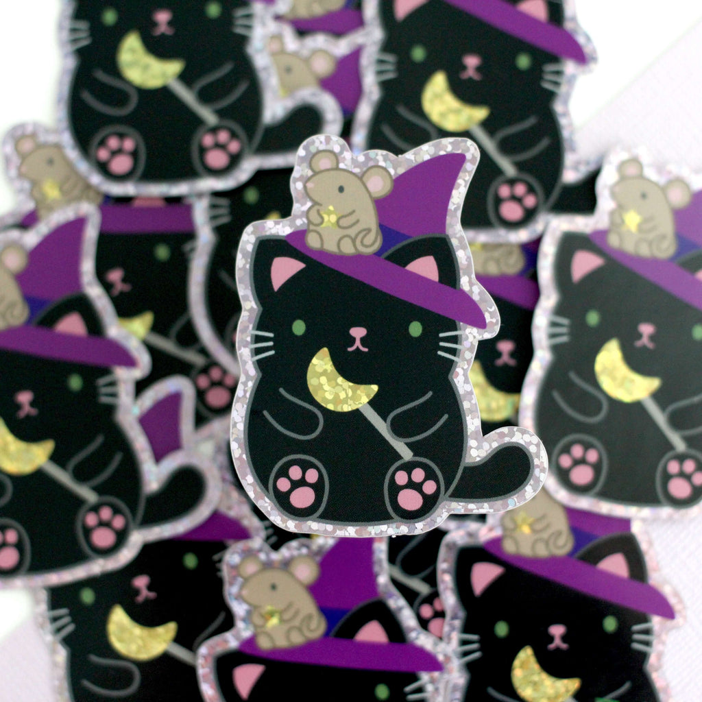 Halloween Black Cat Witch Sticker