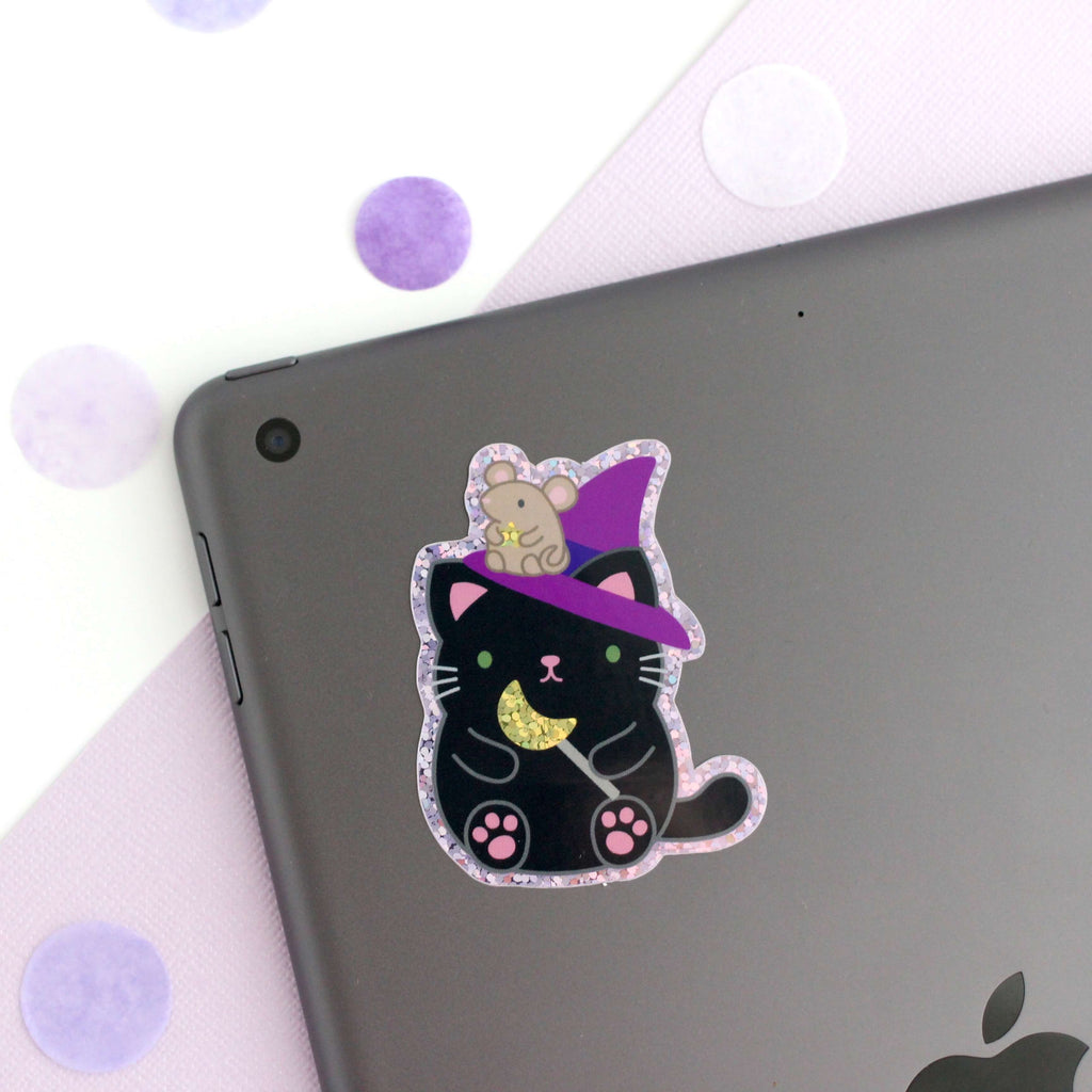Halloween Black Cat Witch Sticker