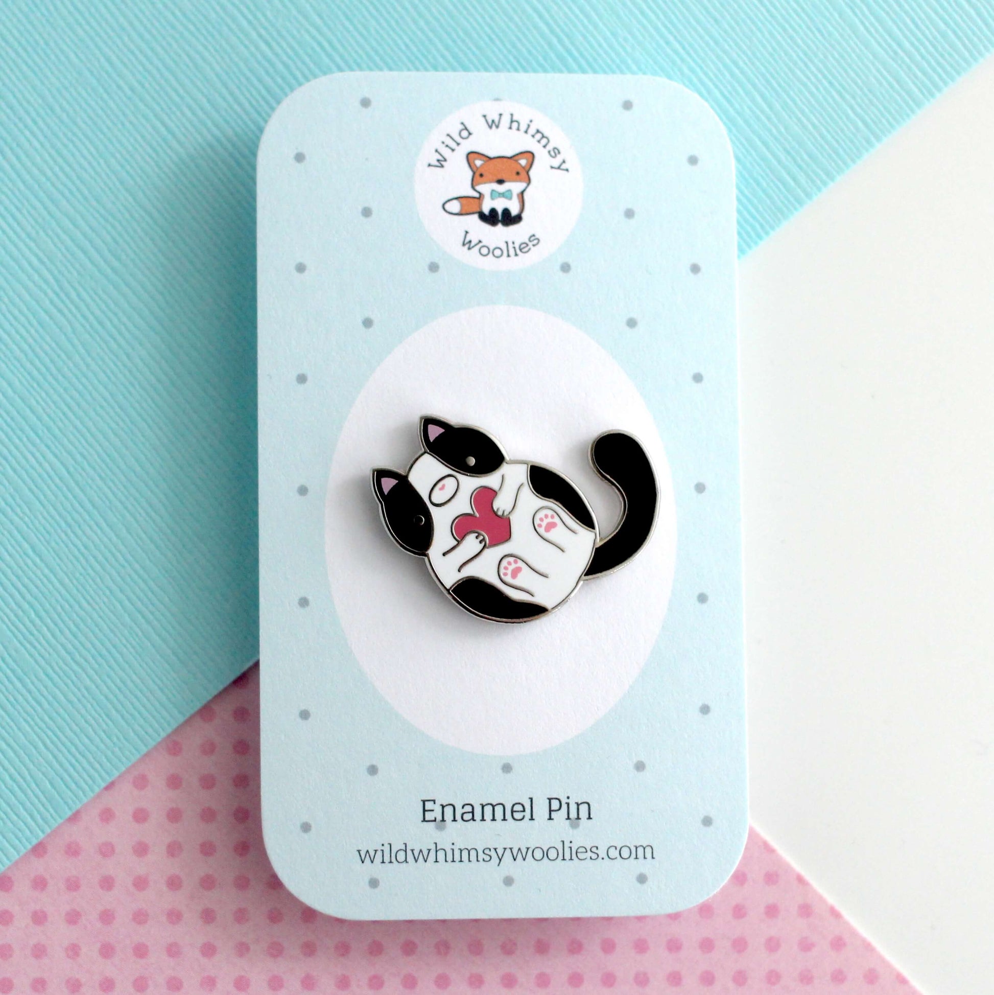 Broche en émail chat smoking noir et blanc