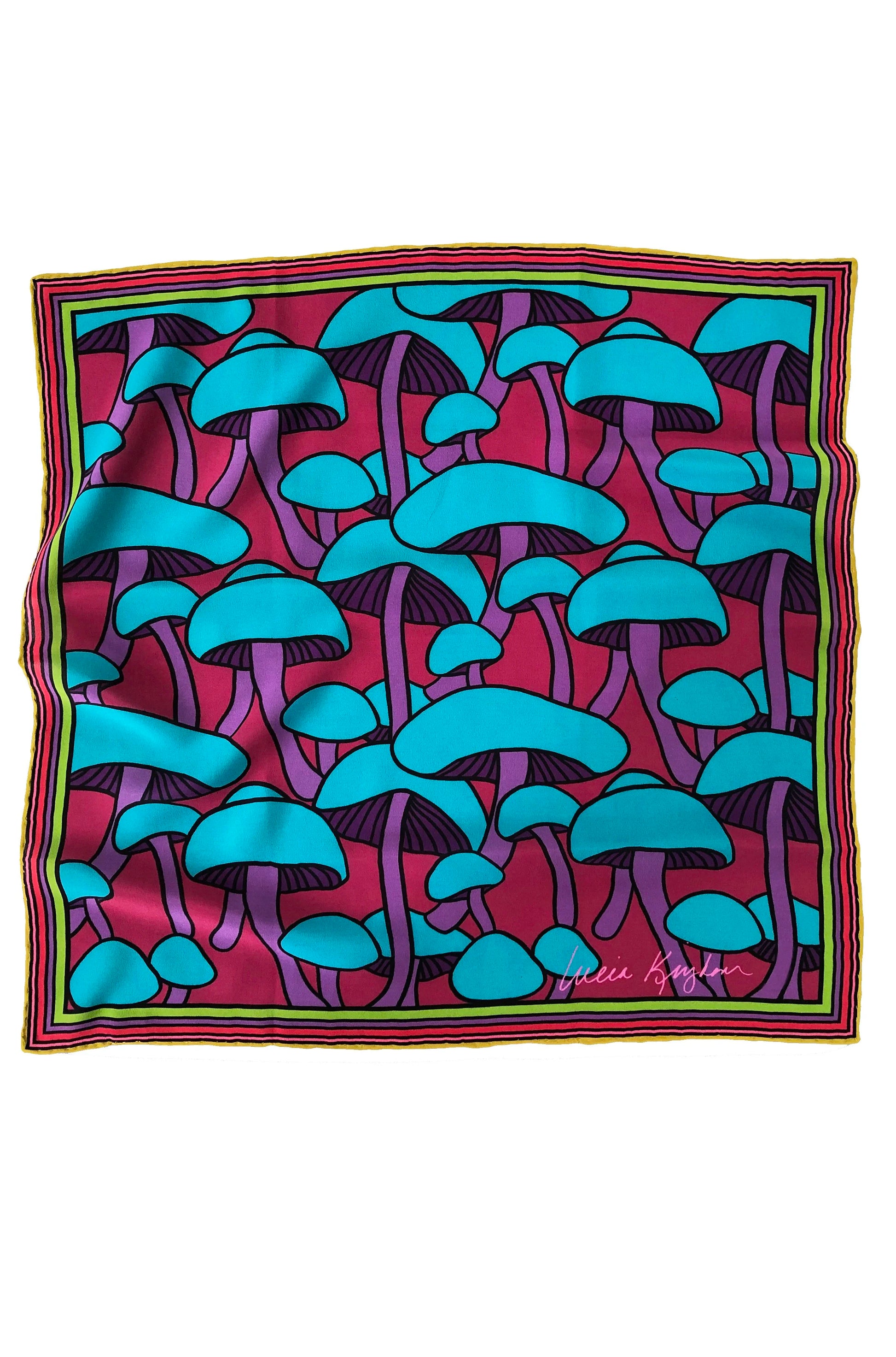 foulard en soie de jardin de champignons à tête bleue