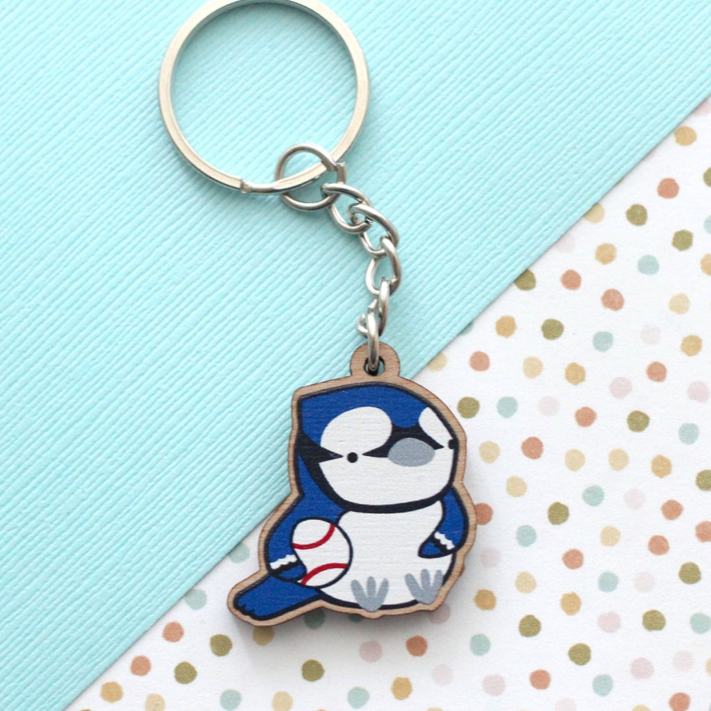 Porte-clés en bois Blue Jay. Breloque de sac à main en bois de l'équipe de baseball de Toronto.