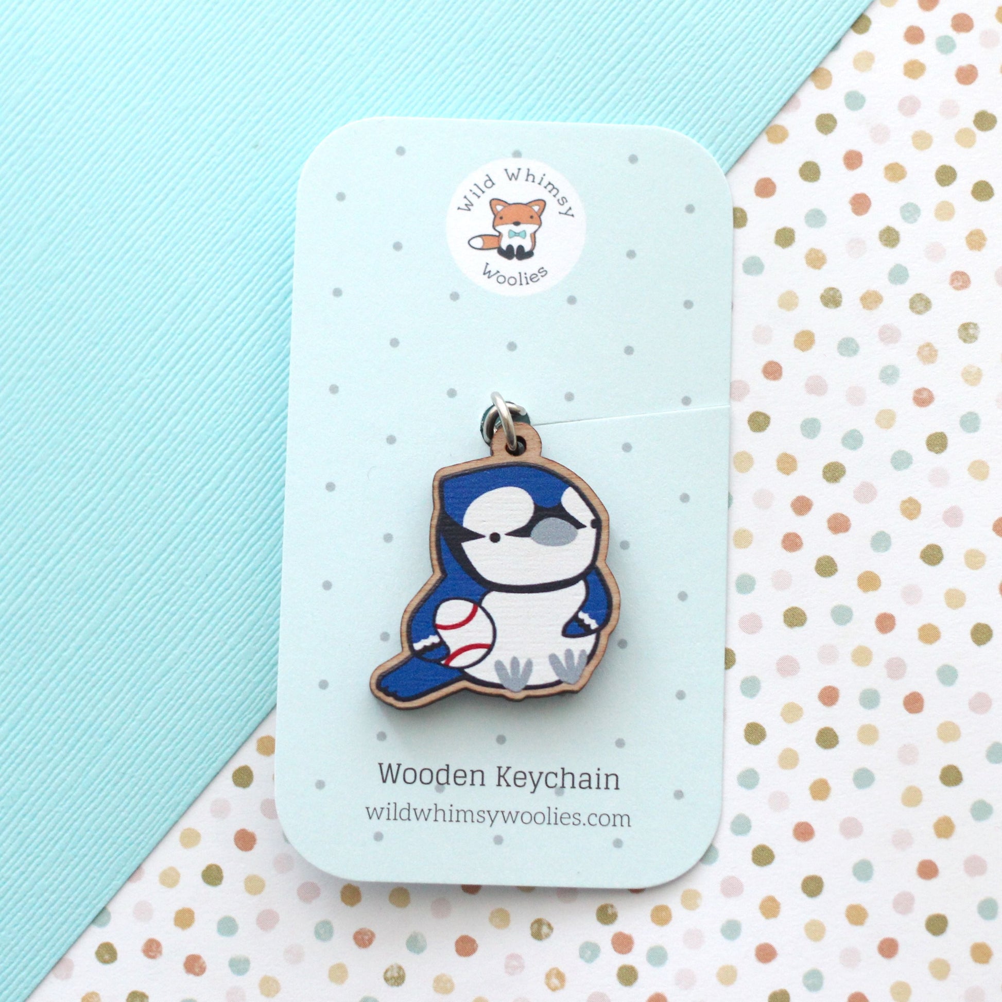 Porte-clés en bois Blue Jay. Breloque de sac à main en bois de l'équipe de baseball de Toronto.