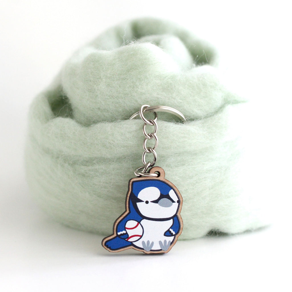 Porte-clés en bois Blue Jay. Breloque de sac à main en bois de l'équipe de baseball de Toronto.
