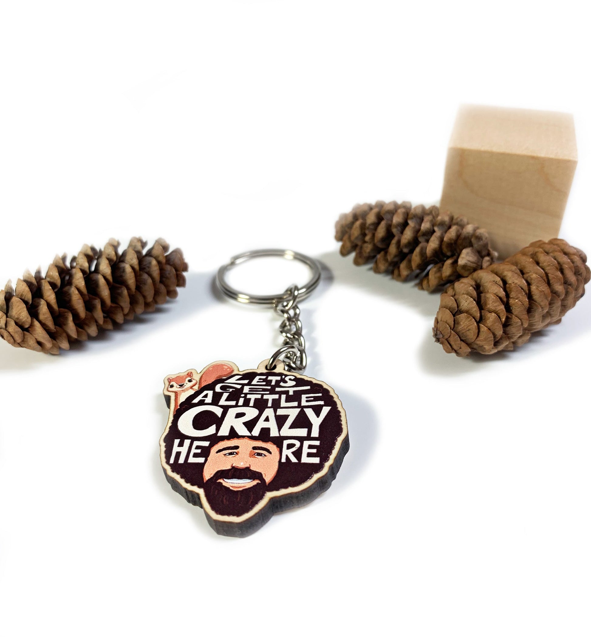 Porte-clés Bob Ross et Peapod l'écureuil