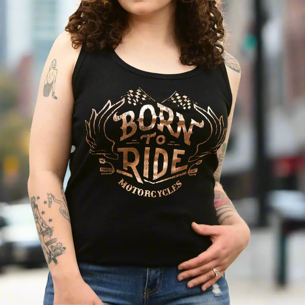 Débardeur Born to Ride Motorcycles avec détails en dentelle au dos