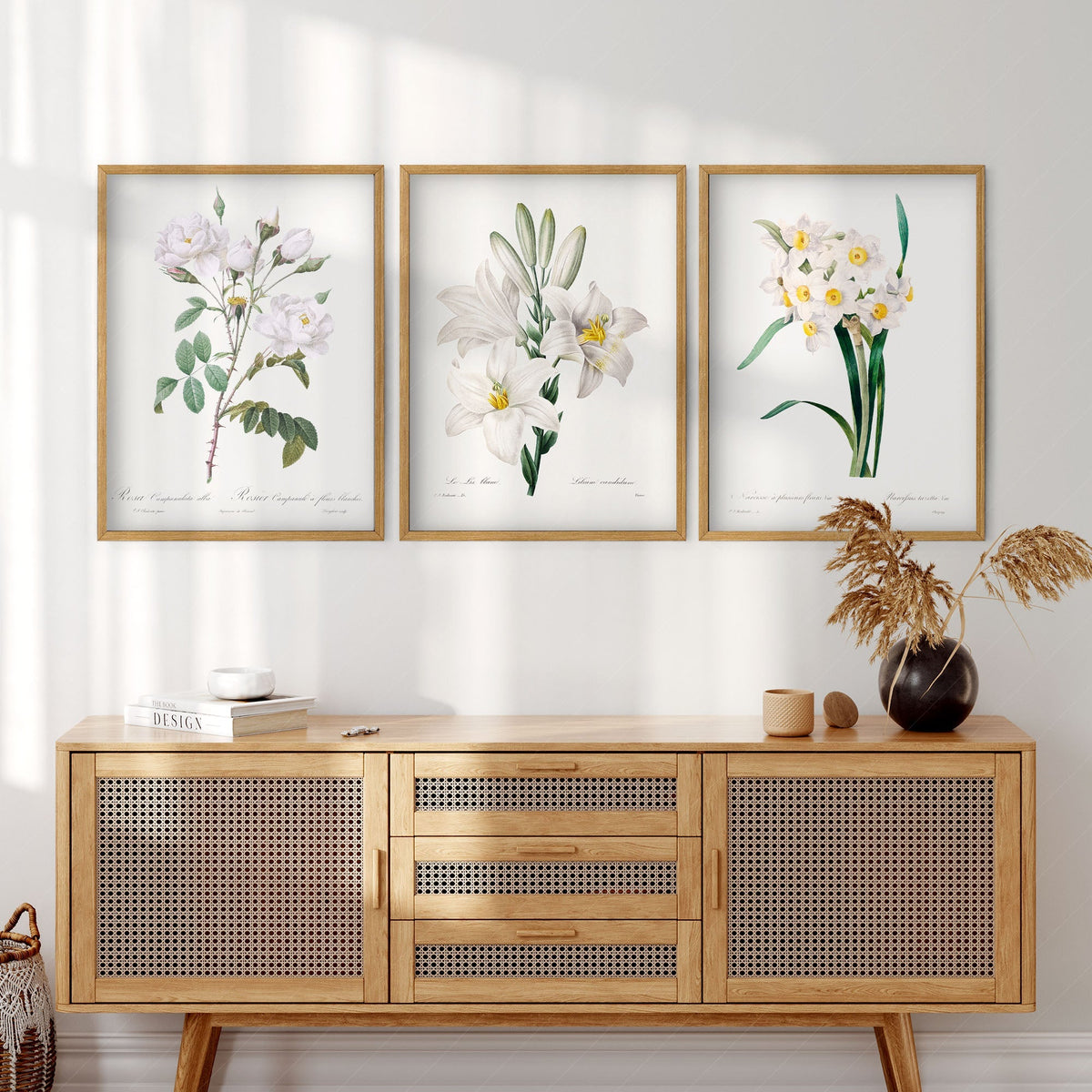 Botanical Gallery Wall Art Set of 3 – Vintage White Flower Prints 05