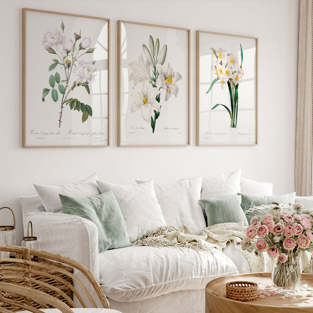 Botanical Gallery Wall Art Set of 3 – Vintage White Flower Prints 05