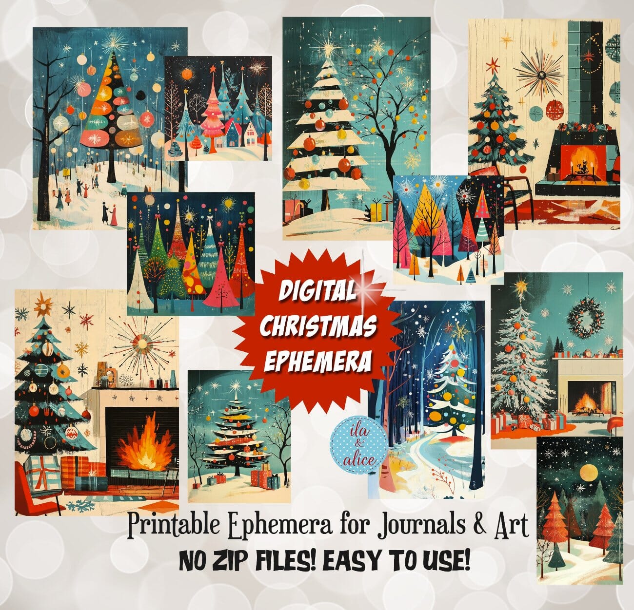 Bright Mid-Century Christmas Journal Tags
