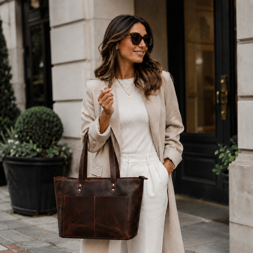 Classic Black Leather Tote Bag