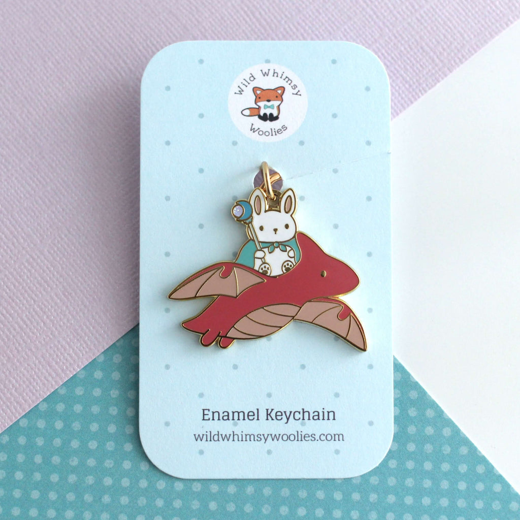 Porte-clés en émail Lapin Mage et Dragon (variante Dragon Rouge)