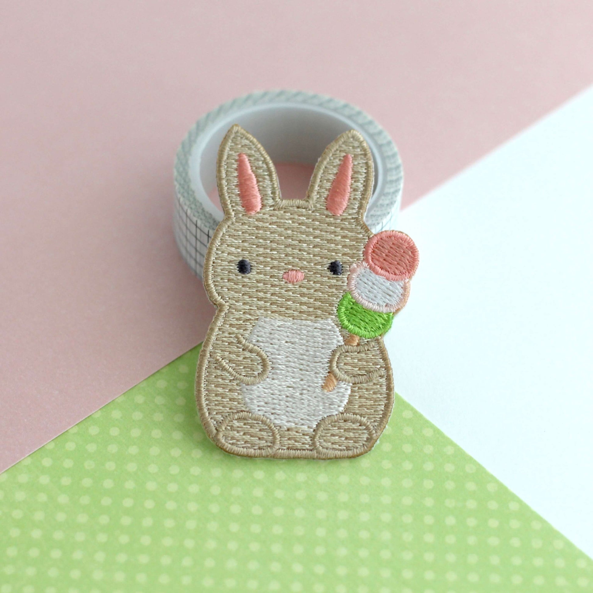 Bunny with Dango Embroidered Iron-On Patch