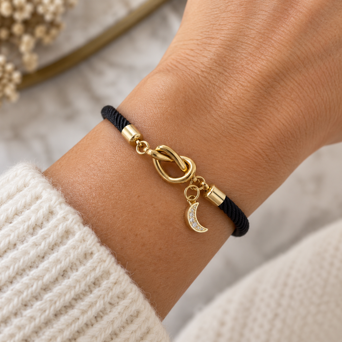 Knot & Moon Cord Bracelet