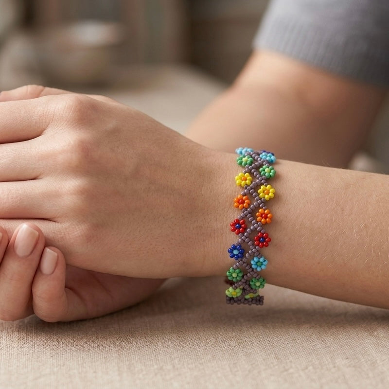 Handcrafted Floral Bracelet Blue