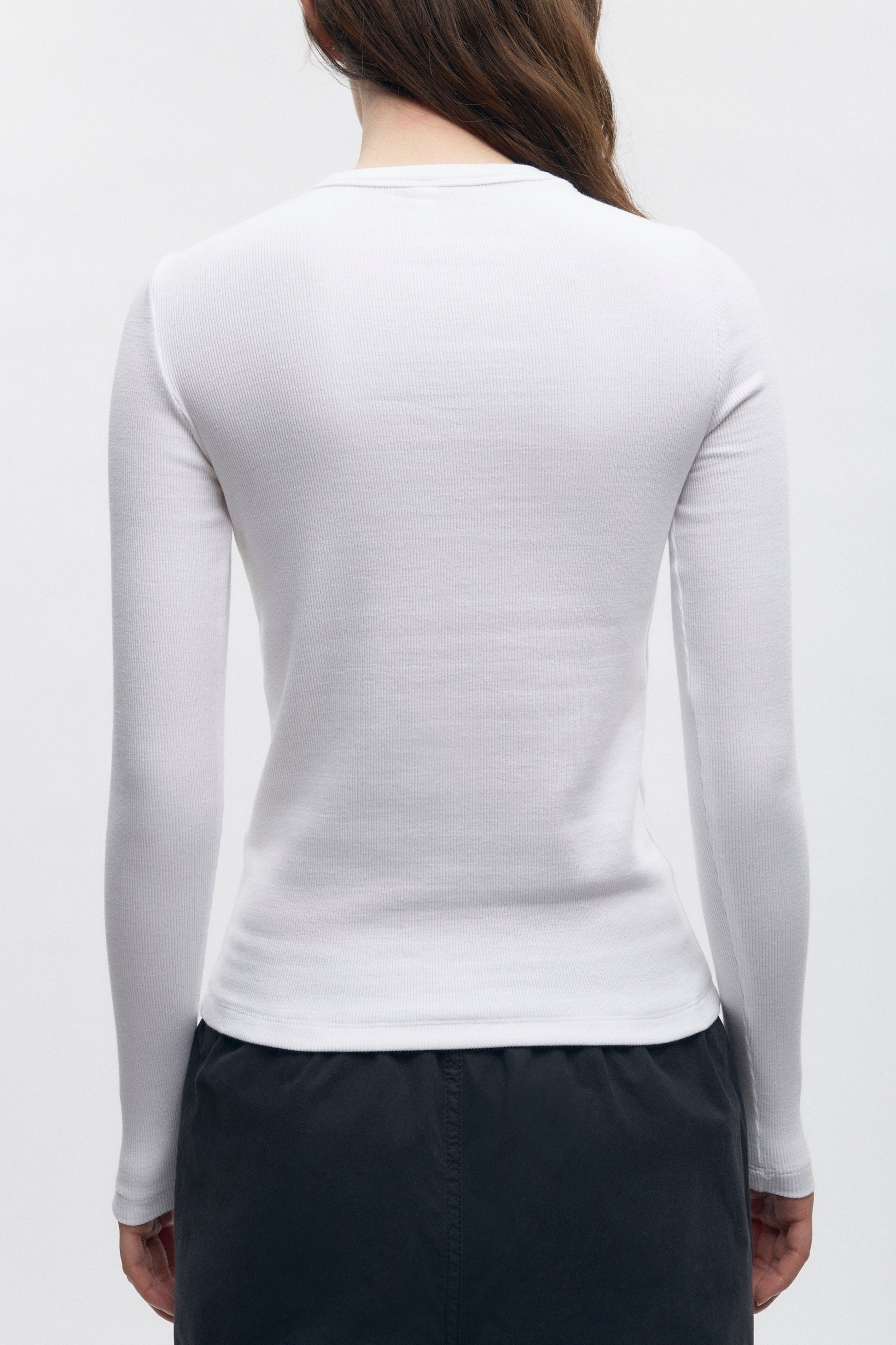 T-shirt à manches longues côtelé ajusté pour femme