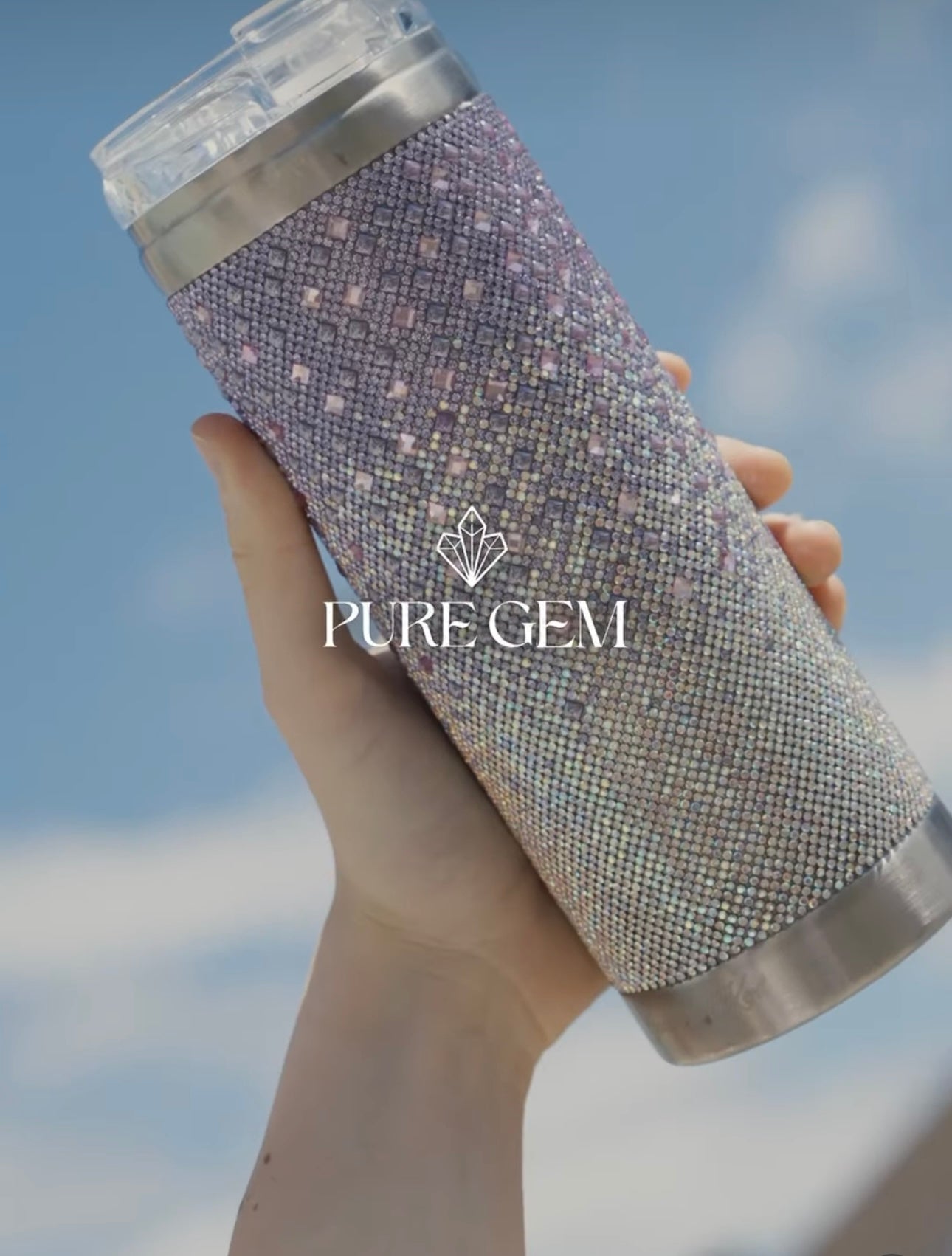 Gobelet en acier inoxydable 590 ml orné de cristaux – Lilas ombré