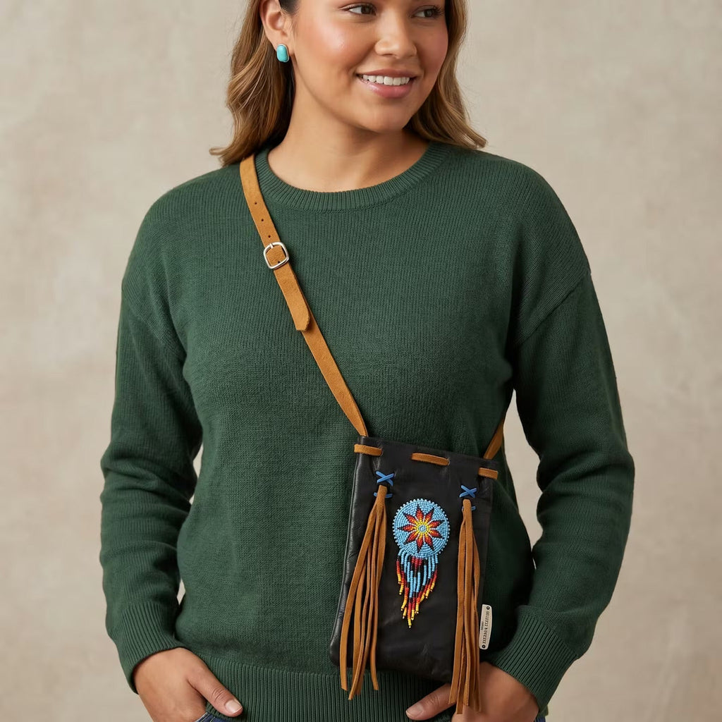 Beaded Suede Phone Pouch ~ Black