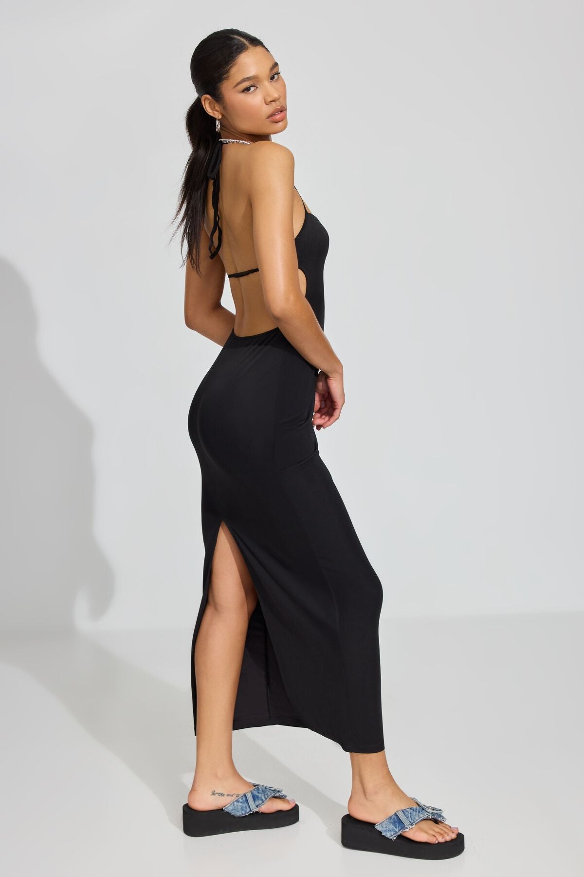 Robe longue en maille à cœur