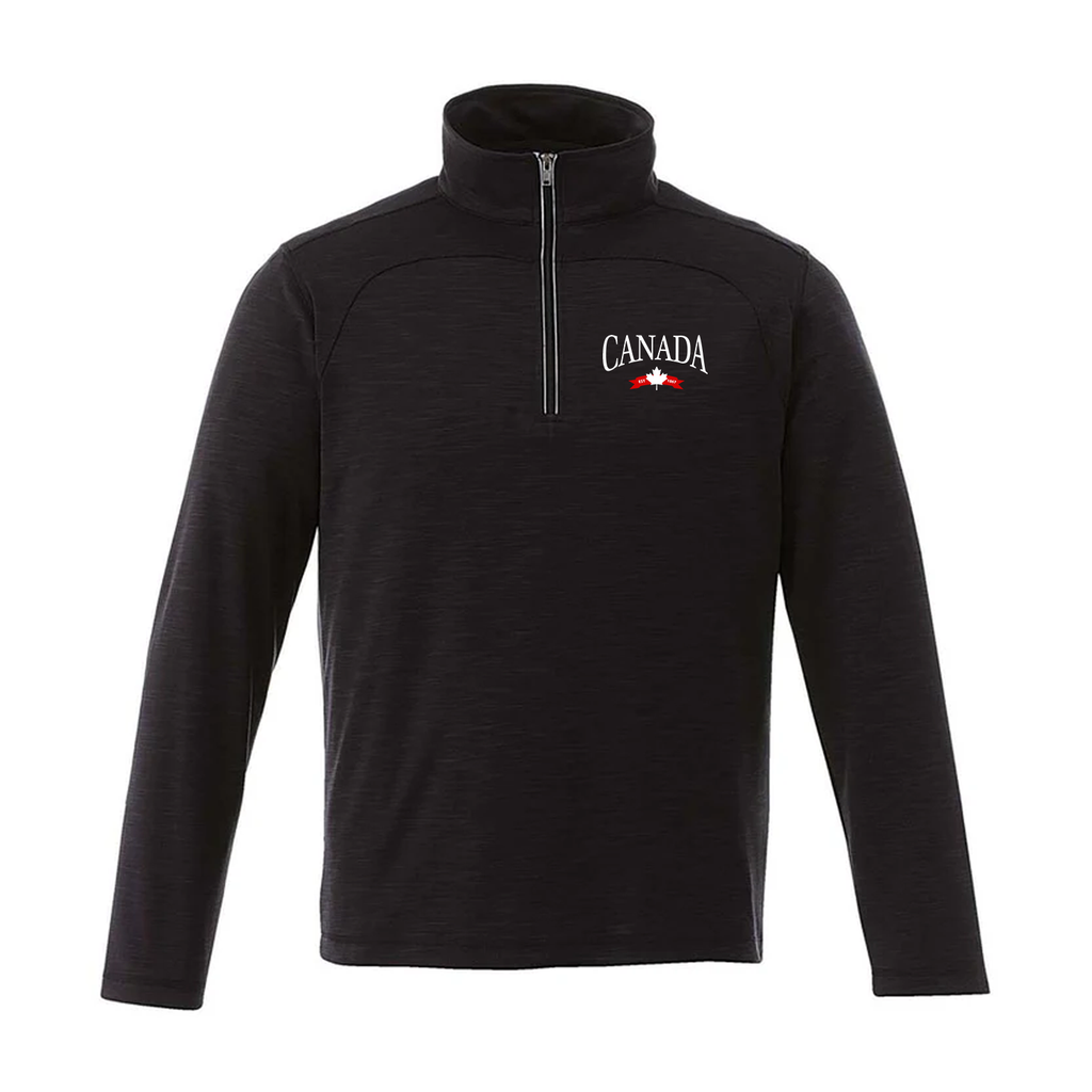 Veste de sport haut de gamme brodée style universitaire Canada avec fermeture éclair 1/4 (hommes)