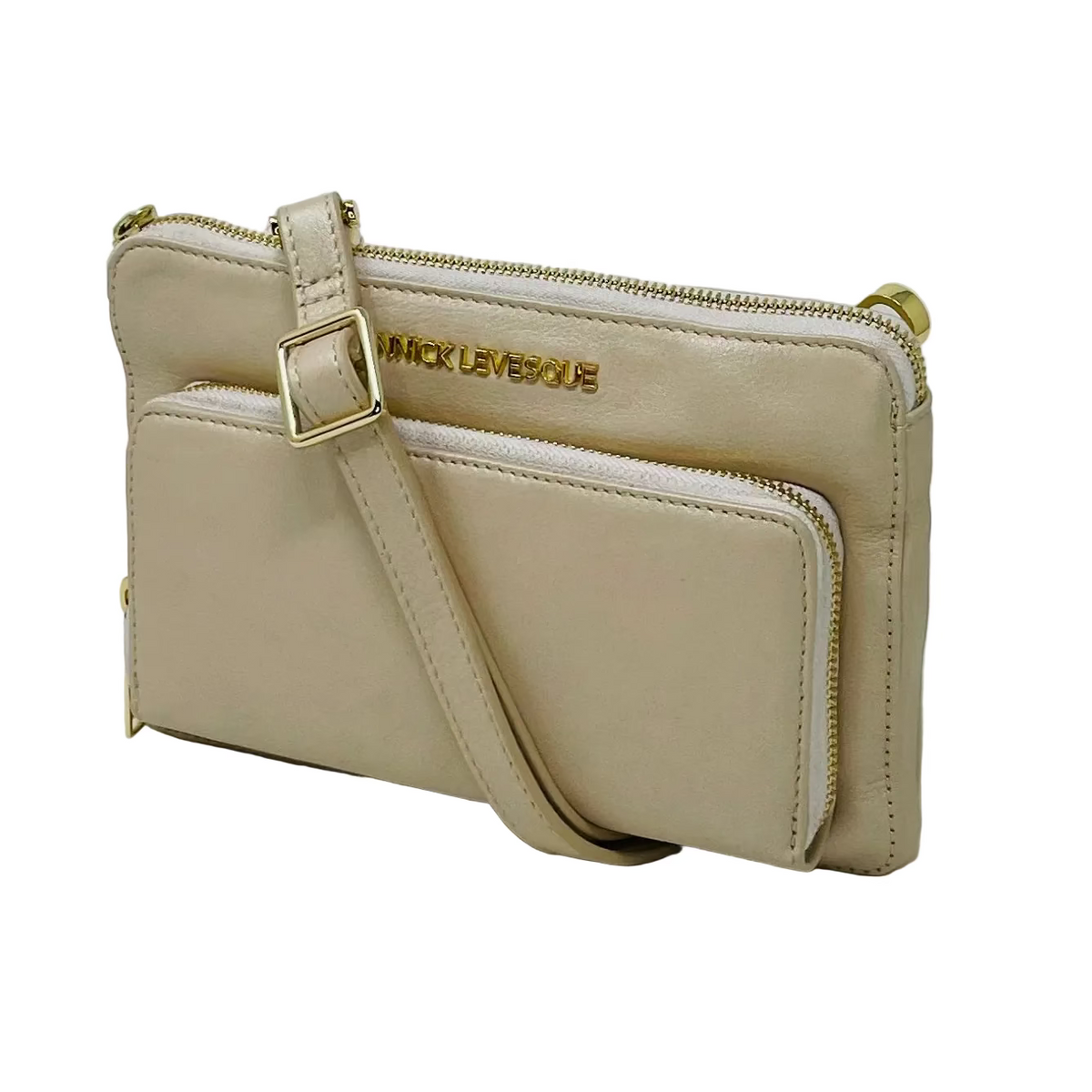 Small Leather Shoulder Bag Wallet Champagne, Carmen