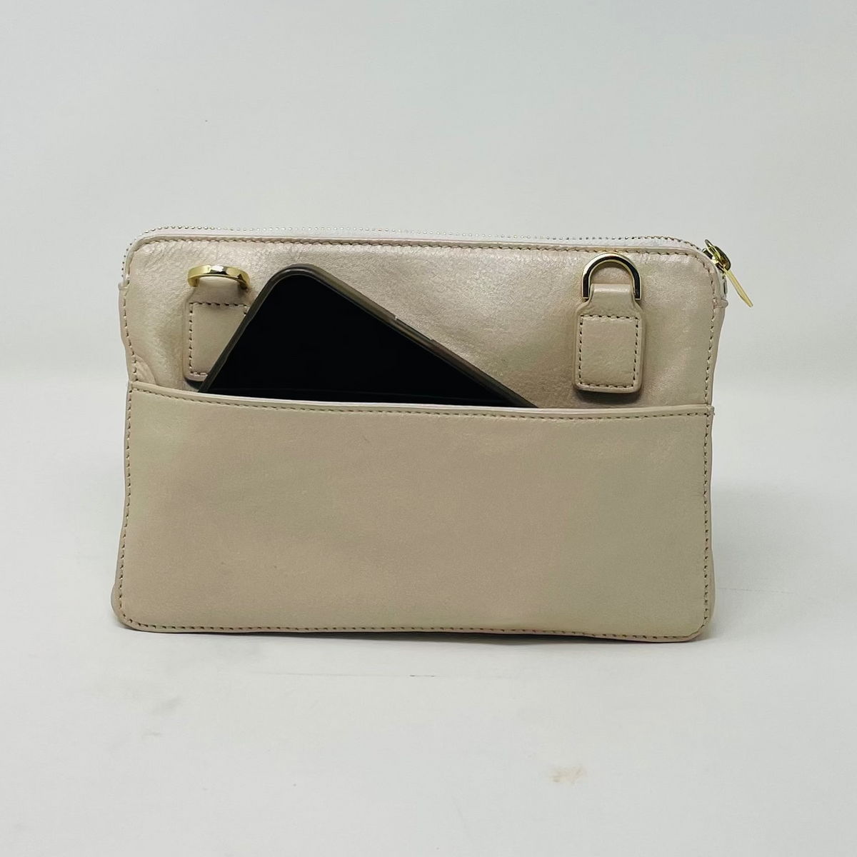 Small Leather Shoulder Bag Wallet Champagne, Carmen