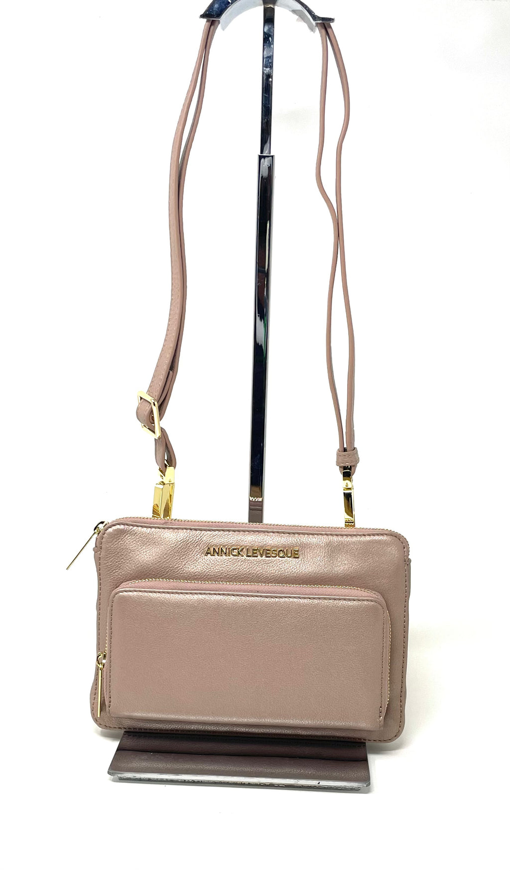 Small Leather Handbag-Wallet in Platinum Pink, Carmen