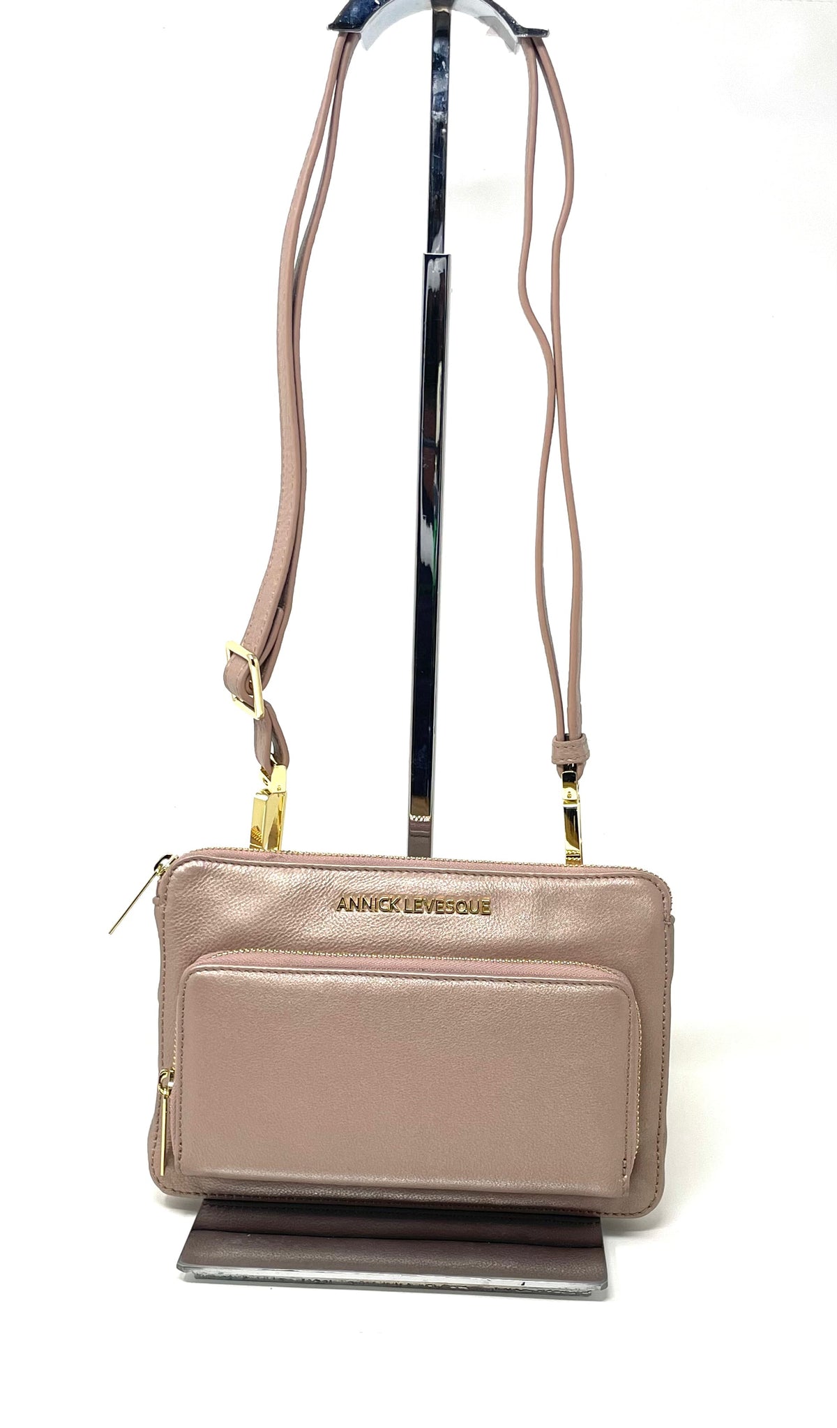 Small Leather Handbag-Wallet in Platinum Pink, Carmen