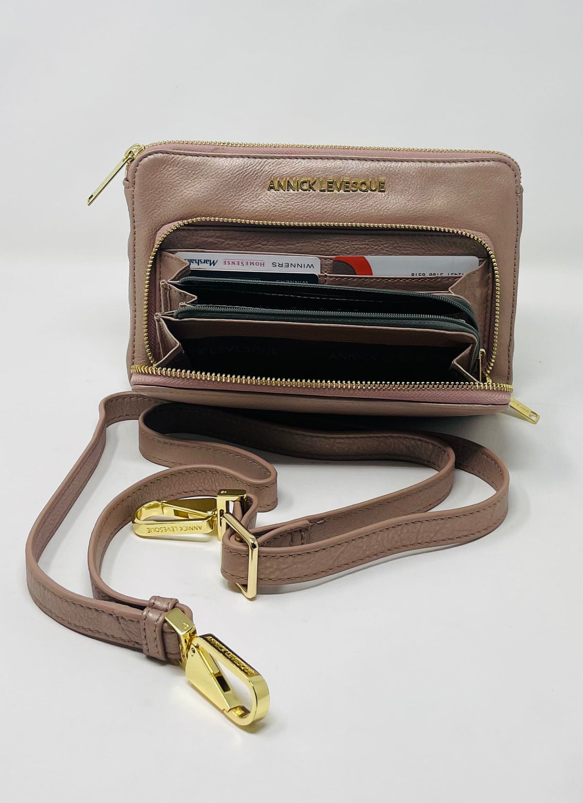 Small Leather Handbag-Wallet in Platinum Pink, Carmen