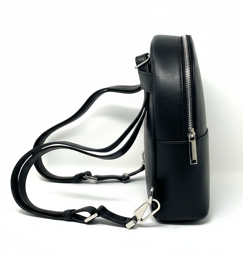 Classic Black Leather Convertible Backpack - Caroline
