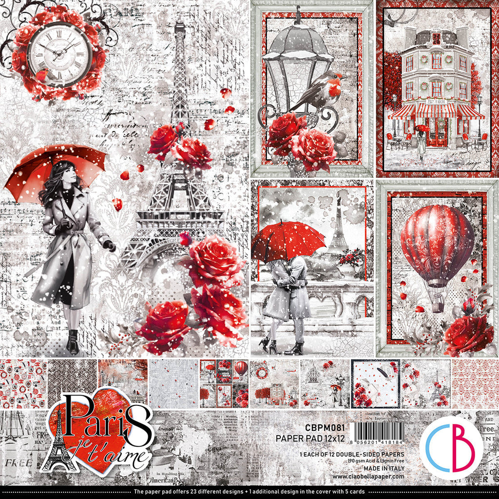 Paris I Love You Paper Pad 12"x12" 12/Pkg