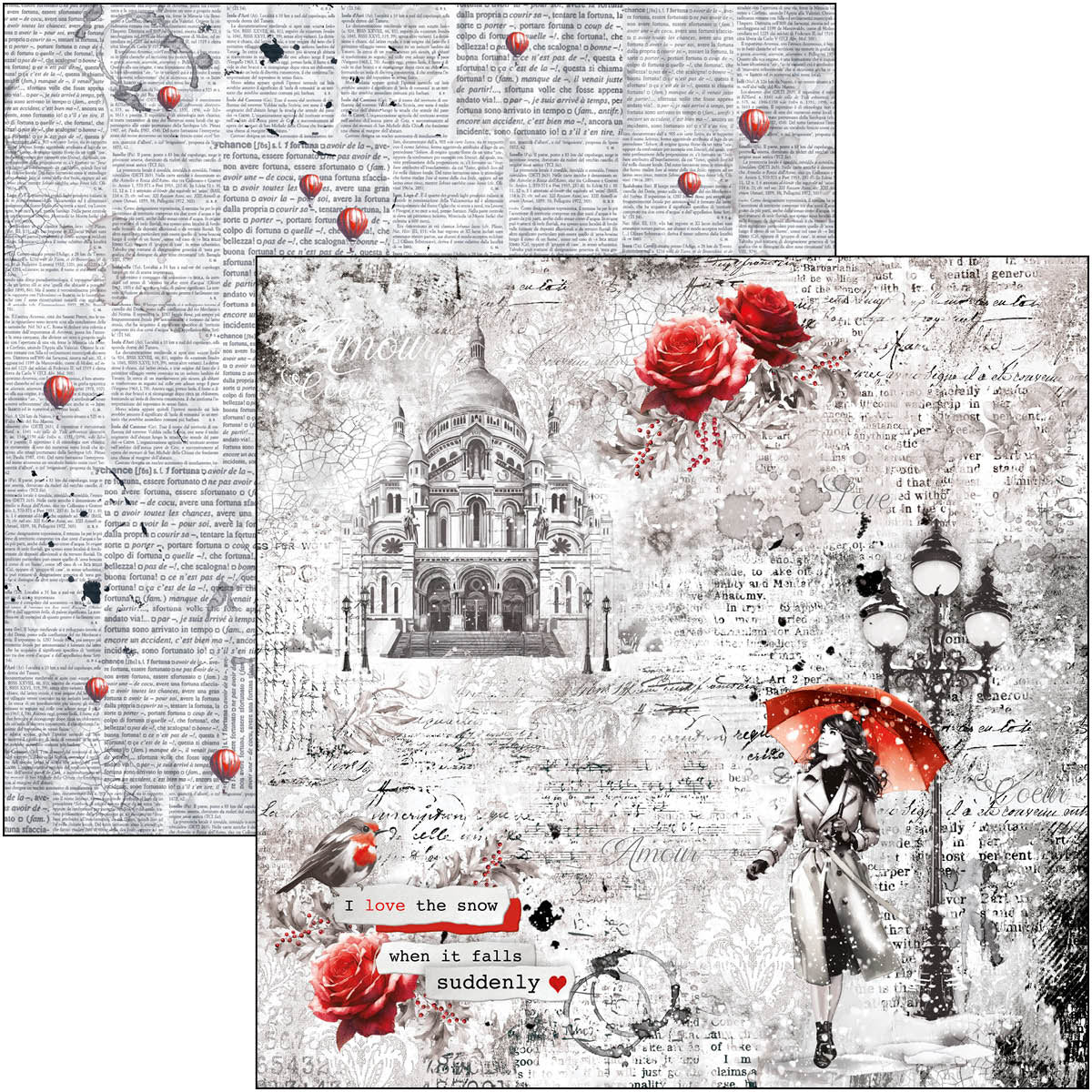 Paris I Love You Paper Pad 12"x12" 12/Pkg