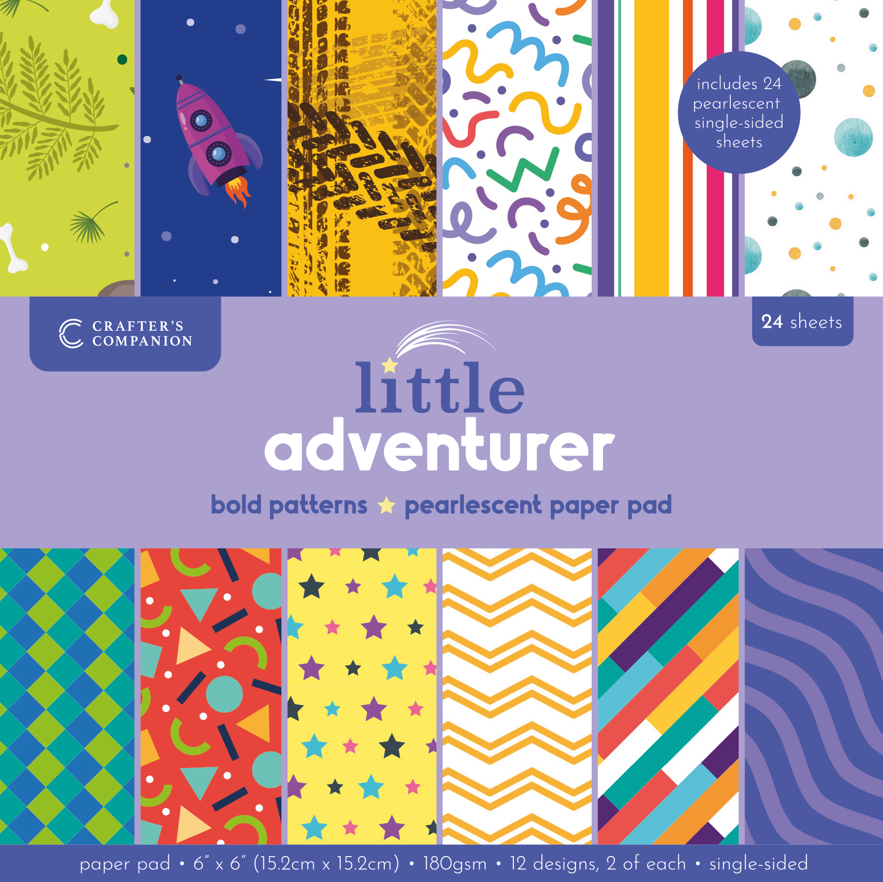 Crafters Companion 6” x 6” Paper Pad - Bold Patterns