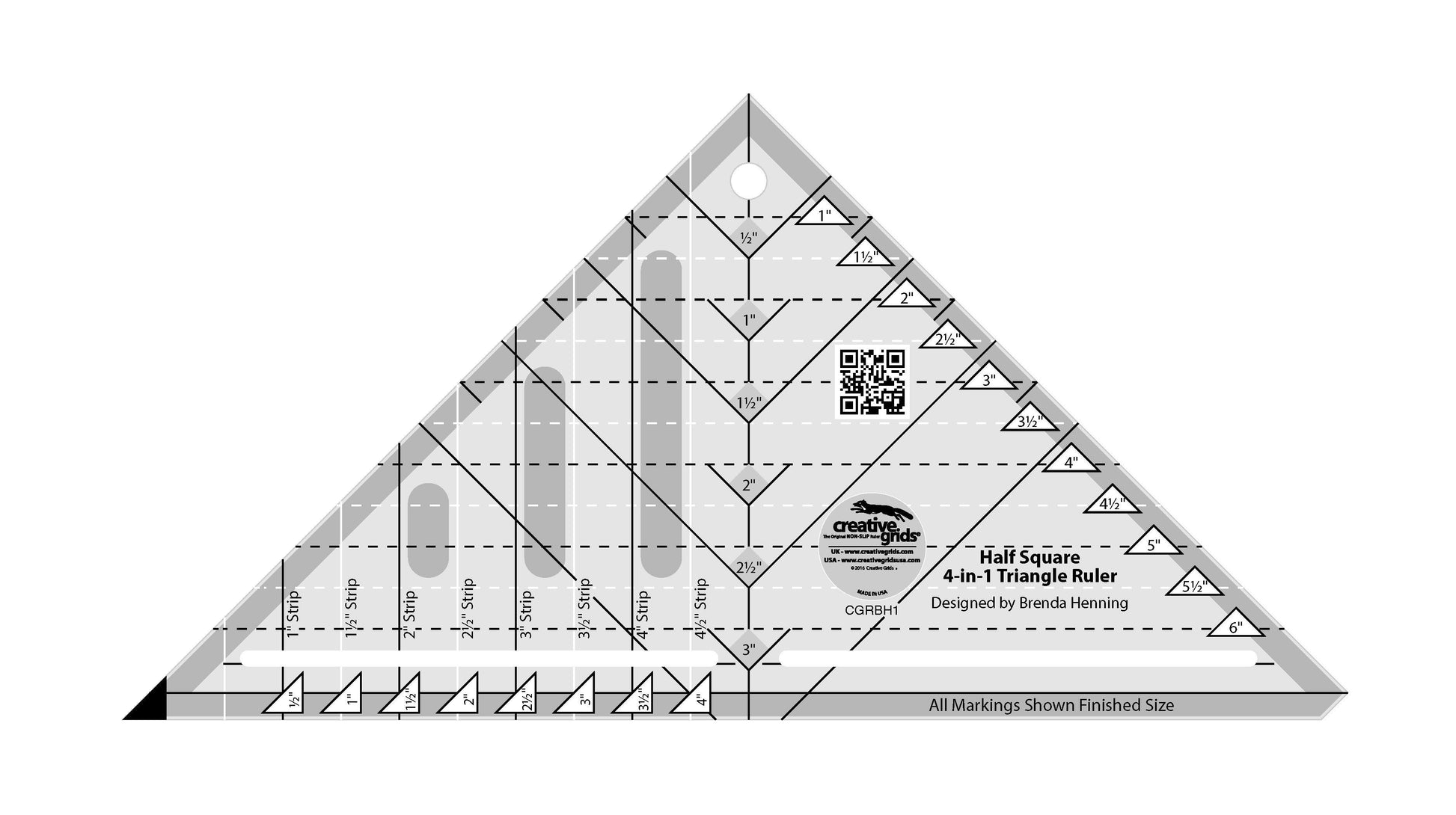 Règle de courtepointe triangulaire 4 en 1 demi-carrée Creative Grids