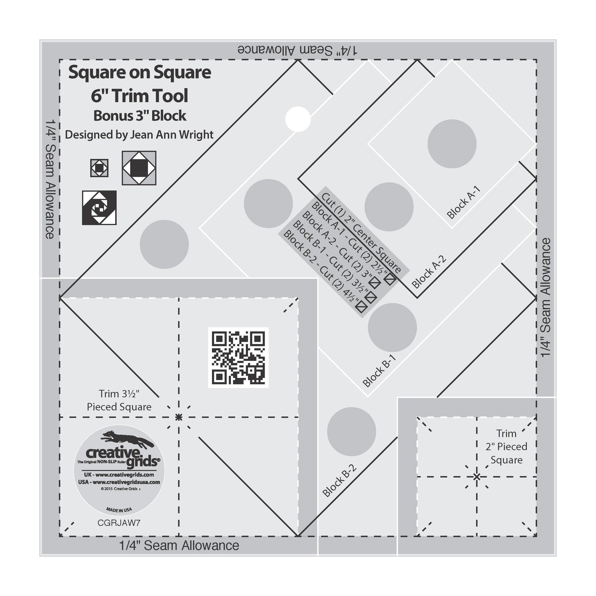 Outil de découpe carré sur carré Creative Grids - Finition 3 po ou 6 po