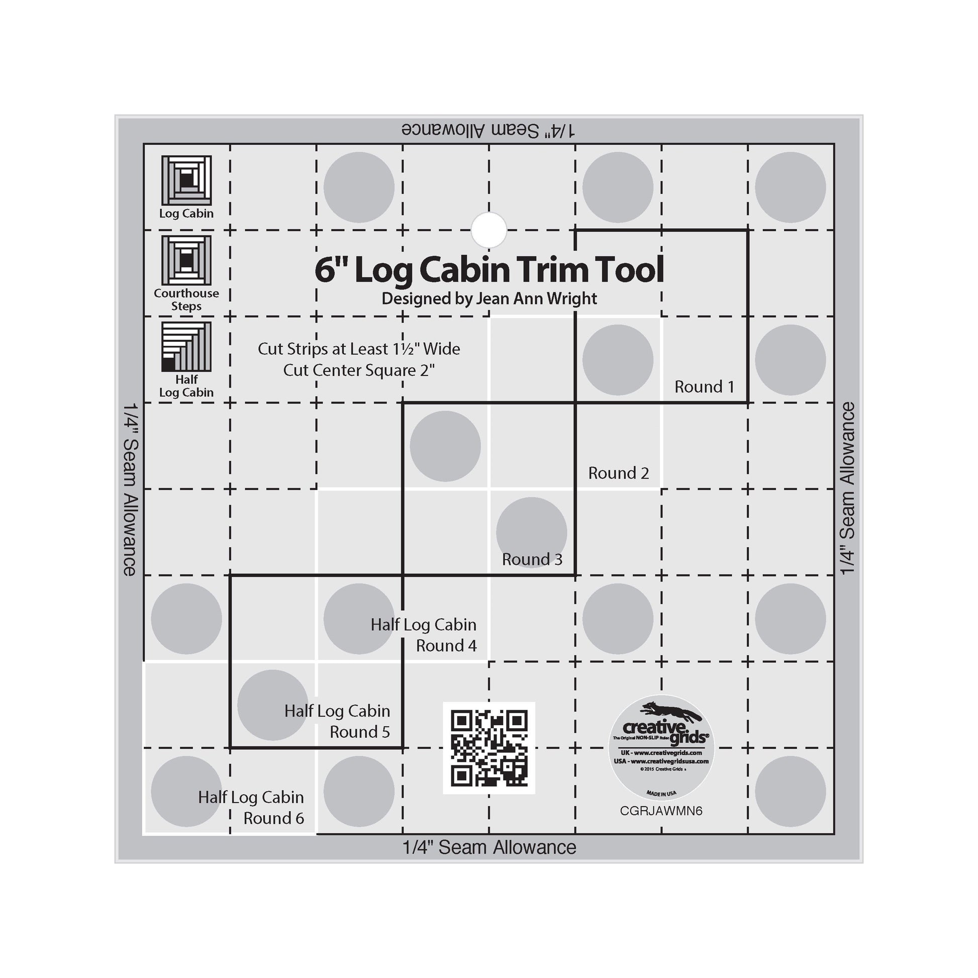Outil de finition pour cabane en rondins Creative Grids 6 pouces, règle de courtepointe