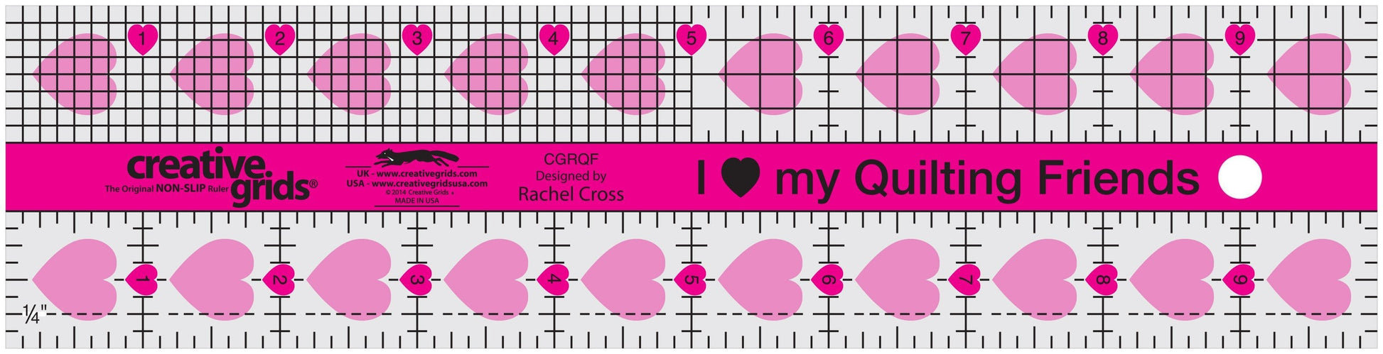Règle de courtepointe Creative Grids I Love My Quilt Friends 2-1/2 po x 10 po