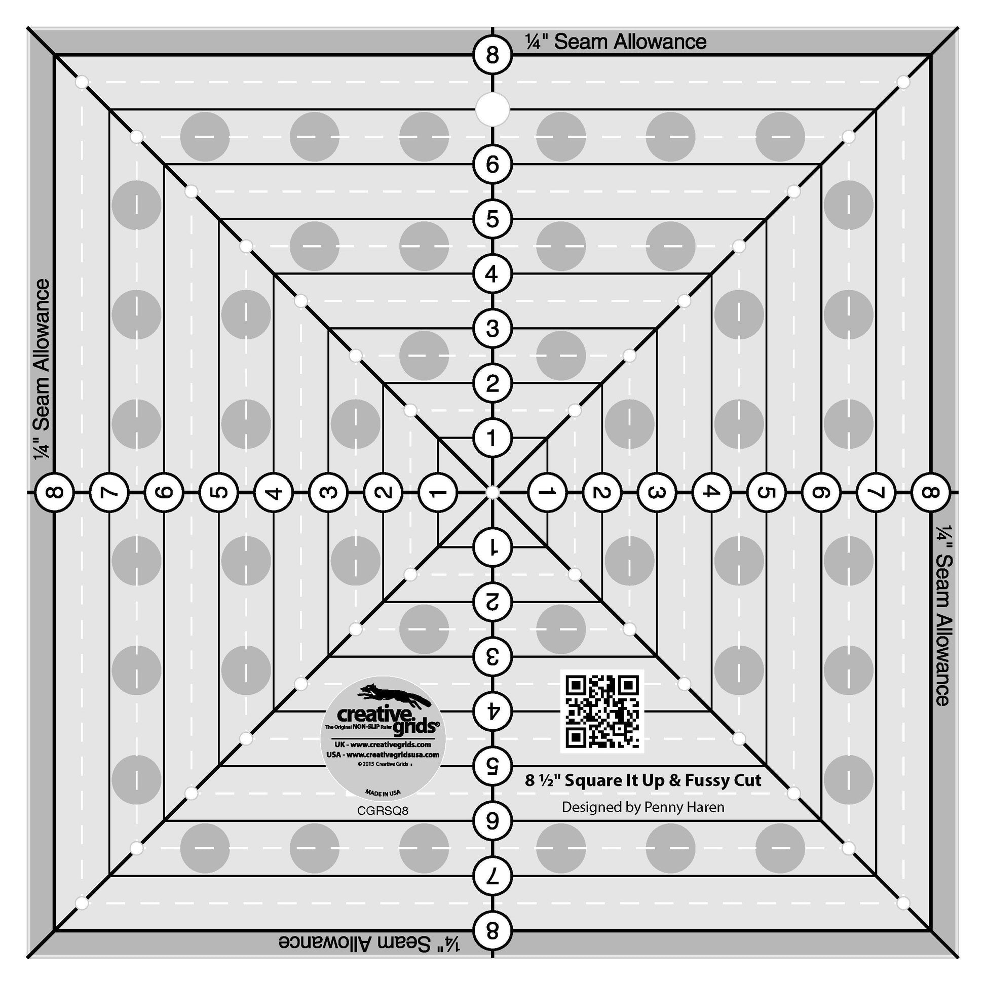 Règle de courtepointe carrée Creative Grids de 8-1/2 po (21,5 cm) ou à découper en carrés