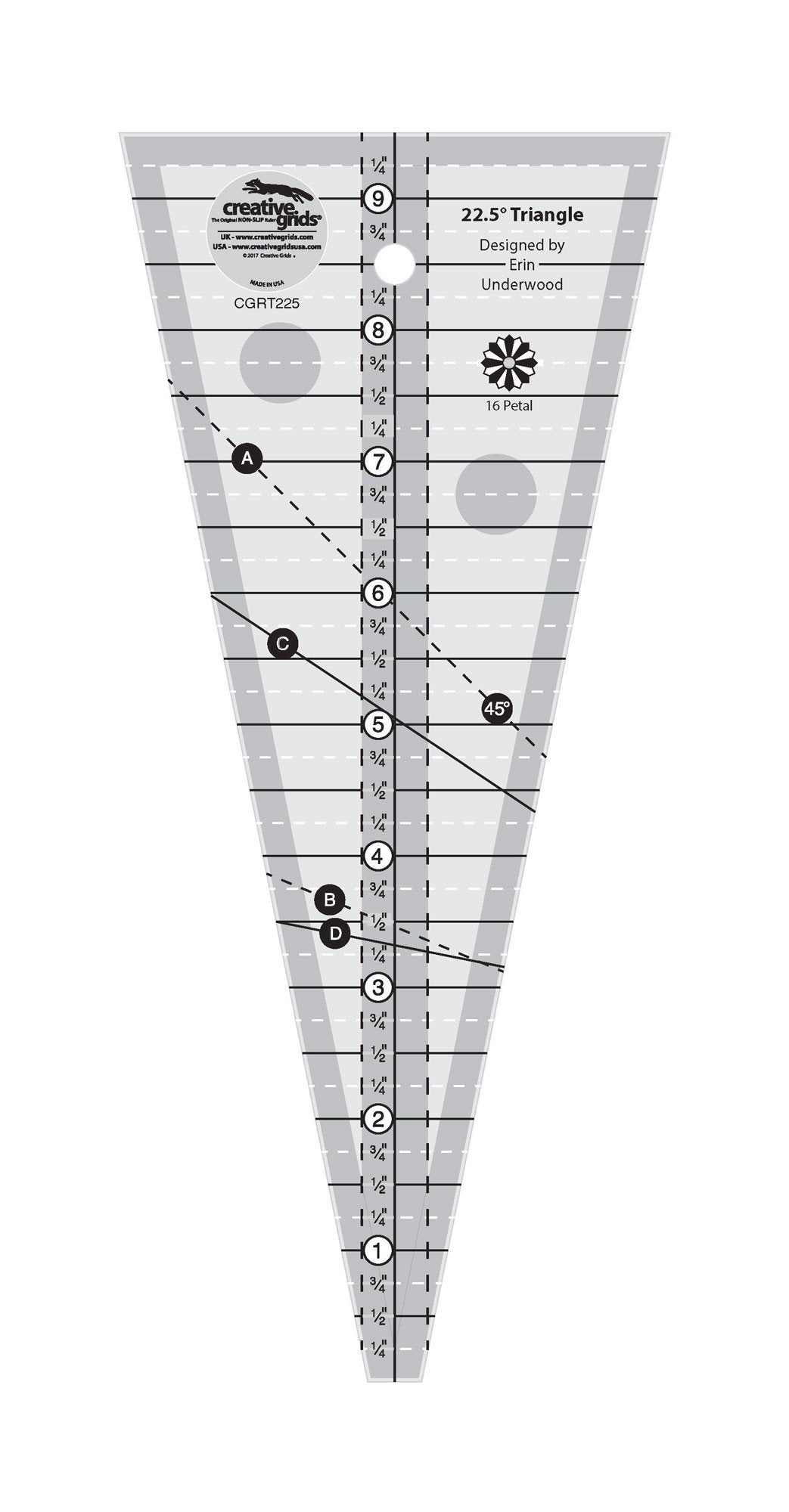 Règle triangulaire Creative Grids de 22,5 degrés