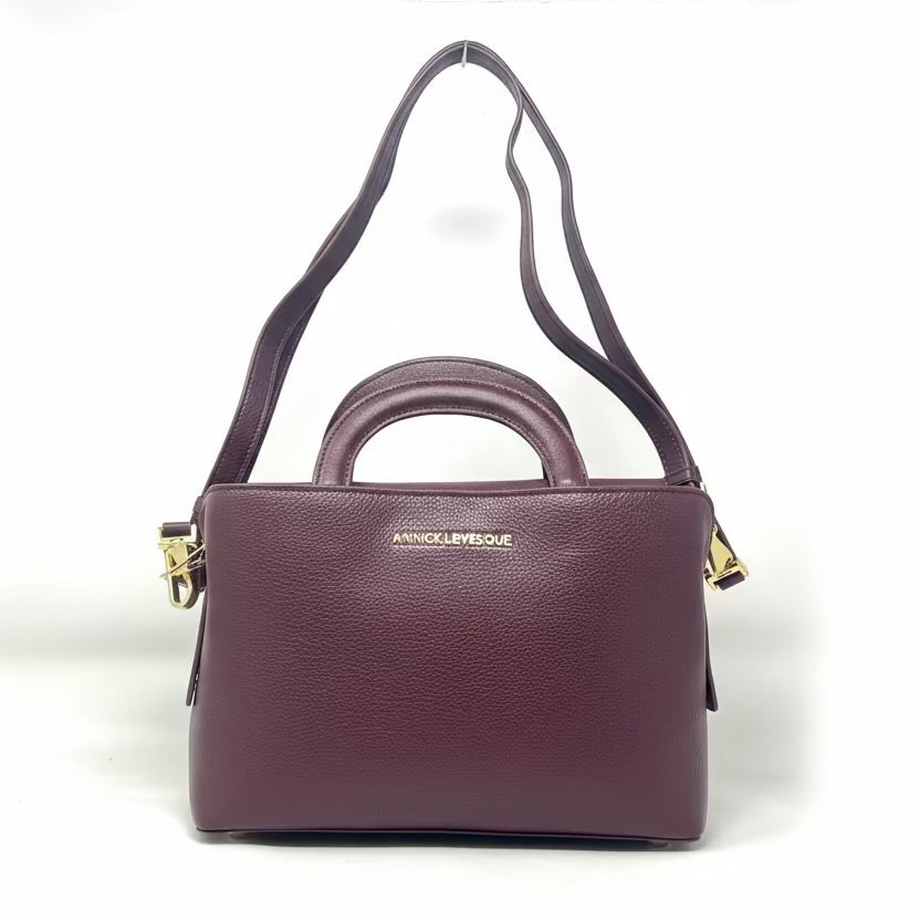Two-in-One Leather Handbag, Eggplant, Medium Clarence