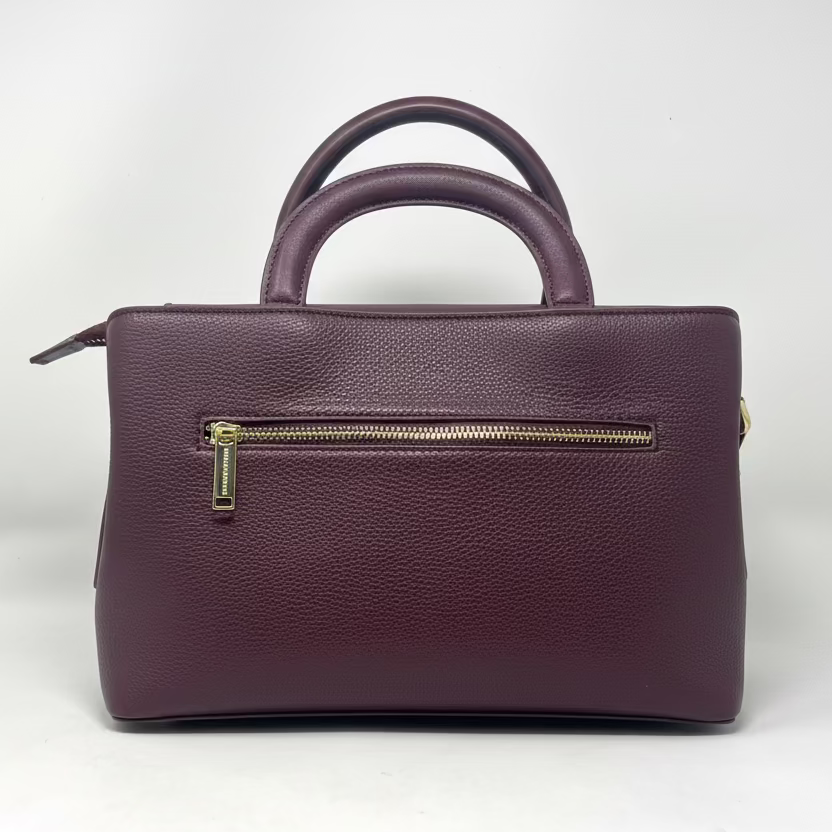 Two-in-One Leather Handbag, Eggplant, Medium Clarence