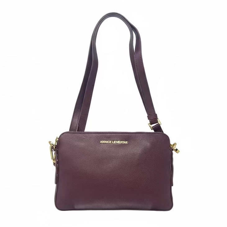 Two-in-One Leather Handbag, Eggplant, Medium Clarence