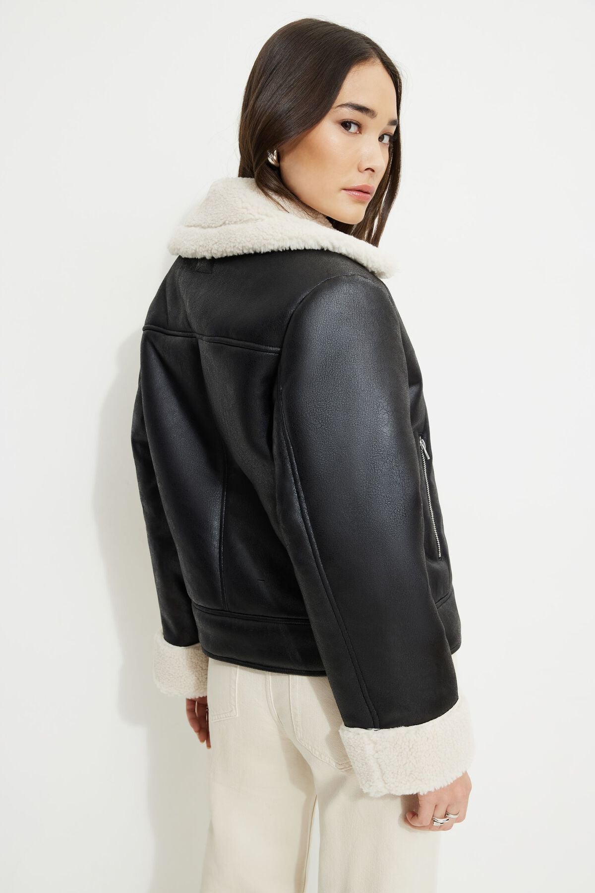 Sherpa Faux Leather Aviator Jacket