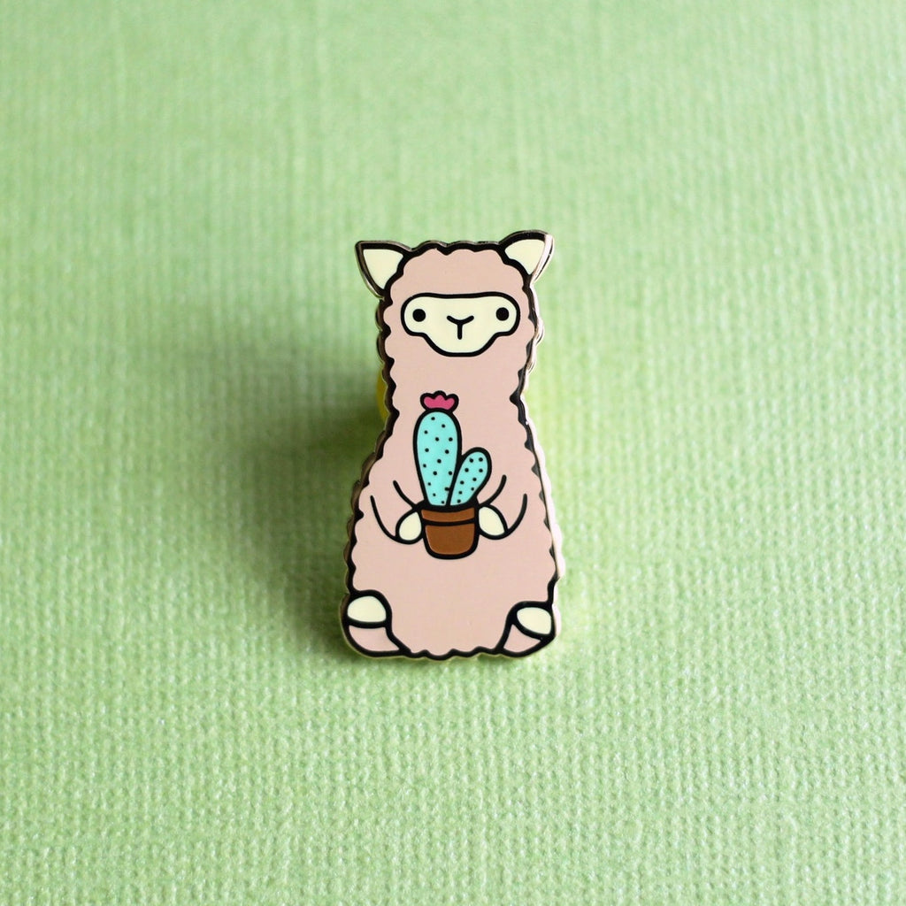 Lot de 2 pin's émaillés Alpaga : Cactus et succulentes Alpaga. Pin's mignons Lama.