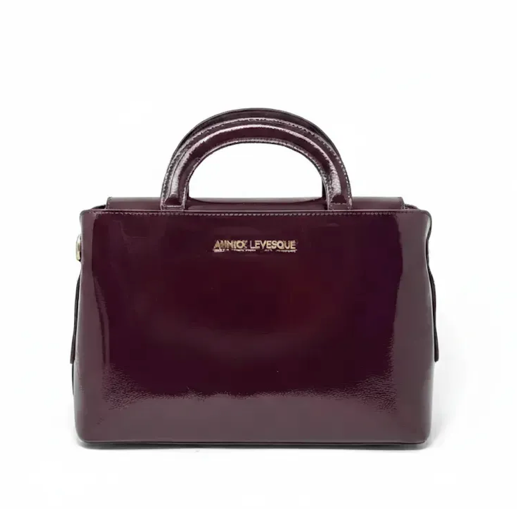 Two-in-One Burgundy Patent Leather Handbag, Medium Clarence