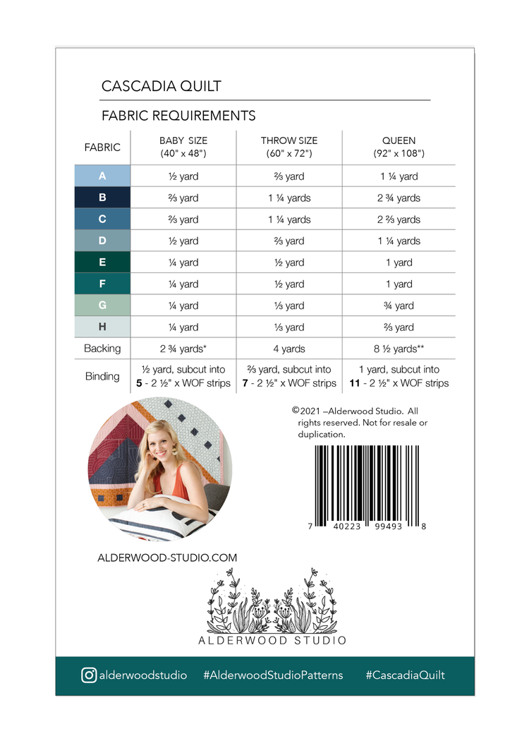 Patron de courtepointe Cascadia