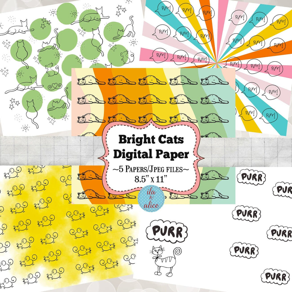 Digital Cat Junk Journal Paper-Retro Brights-5 Papers