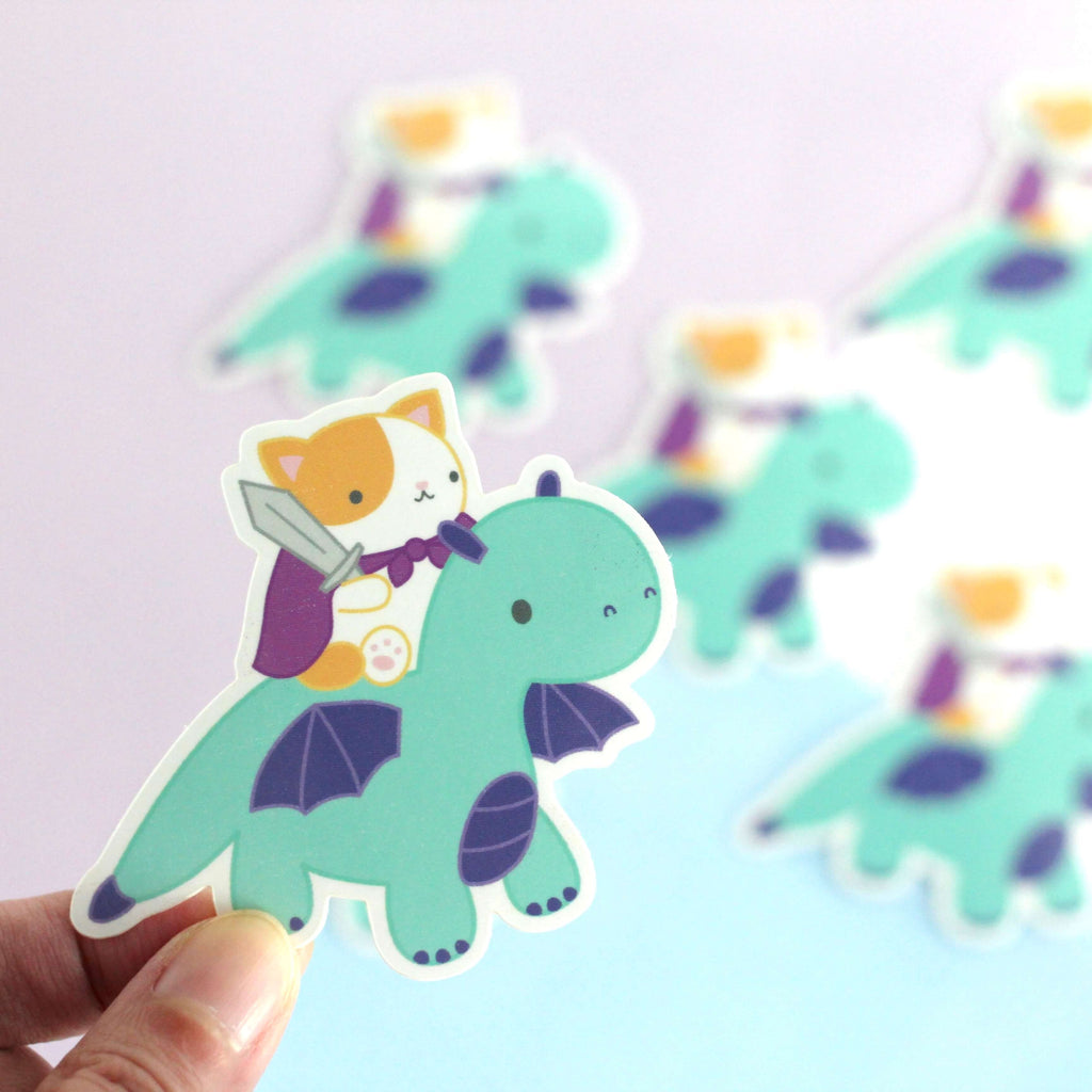 Orange Cat and Dragon Vinyl Sticker - Dragon Decal